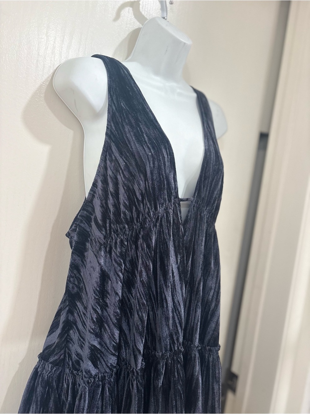 Free People Blue bohemian Plunging Ruffle Tiered Mini Dress - Picture 4 of 6